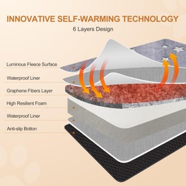 Self Warming Dog Bed Mat, 30"x20" Graphene & Glow-in-The-Dark Fabric Dog Crate Mat, Removable Washable Cover Anti-Slip Bottom Orthopedic Calming Pet Bed Pad for Kennel Cage