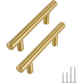 goldenwarm 12pcs Kitchen Door Handles 96mm - Brushed Brass Cabinet Cupboard Drawer Handle Pull Knob for Furniture Kitchen Hardware Stainless Steel