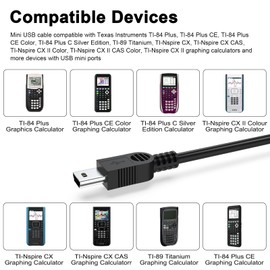 Gneinour TI-84 Plus Charger Compatible with Texas Instruments TI-84 Plus, TI-84 Plus CE, TI-84 Plus C Silver Edition, TI-89 Titanium, TI-Nspire CX II, TI-Nspire CX II CAS Graphing Calculators (1.5m)