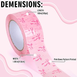 Whaline 109 Yard Pink Bow Packing Tape Pretty Bow Decorative Gift Wrapping Tape Waterproof Shipping Tape for Small Business DIY Crafts Box Carton Decor