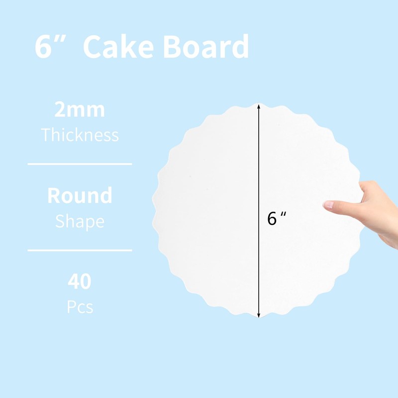 JCD 6" White Wave Cake Boards Round,Wave Cake Plate,Disposable Cake
