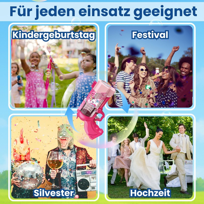 Blubbel Bubble Gun, LED Bubble Machine, 80 ml Bubble Liquid