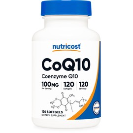 Nutricost Cápsulas blandas CoQ10 (120 porciones, 100 mg por porción), mejor absorción, suplemento CoQ10 ultra puro, sin gluten y sin OGM              