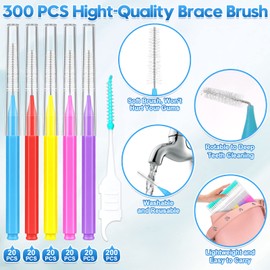 Lezmarket 300 Pcs Interdental Brushes for Braces, 6 Size Soft and Bendable Braces Brush for Cleaning, Toothpick Dental Tooth Flossing Head Oral Dental Hygiene Flosser Teeth Gum Braces Tooth Cleaning Tool