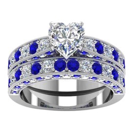 Ringcrown Yellow Gold Plated Heart cut 7mm CZ Womens Wedding Ring Sets Bridal Sets Engagement Rings, 7, Metal, Cubic Zirconia