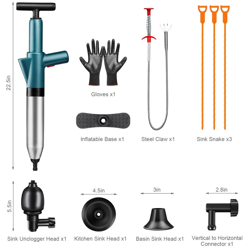 Toilet Plunger Drain Clog Remover: High Pressure Air Drainage Blaster