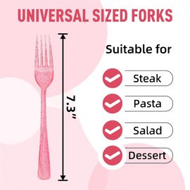 50 Pcs Pink Plastic Forks, Pink Plastic Silverware, Pink Plastic Utensils - 50 Pink Forks for Brithday, Wedding, Baby Shower, Bridal Shower