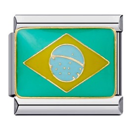 M&S Lucky Hamsa Fatima Evil Eye Heart Flag Country Mother Daughter Stainless Steel 9mm Italian Link Charm Compatible With Nomination Bracelet (Brazil Flag)