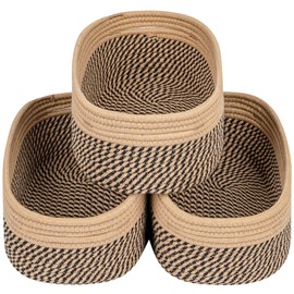 CubesLand Cube Shelf Closet Storage Baskets Bins Set 3, Woven Basket for Organizing/Storage, Long-lasting &Skin-friendly Storage Basket Bin,Stylish Room Decor Basket,Camel/Mixed Black Rope Basket