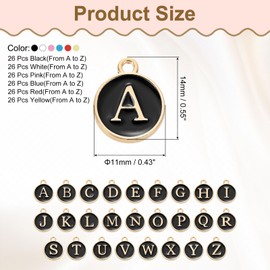 sourcing map 156 Pcs Letter Charm, Alloy A-Z Initial Charm Round Alphabet Pendant for Necklace Bracelet Earring Jewelry Making Diy, Black+White+Pink+Blue+Yellow+Red