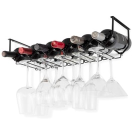 Wallniture Piccola Under Cabinet Wine Rack & Glasses Holder, Kitchen Organization with 6 Bottle Organizer Metal Black