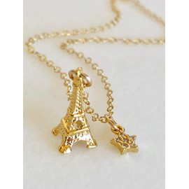 Petite Eiffel Tower Necklace, La Tour Eiffel, Paris Pendant, Paris Souvenir, Paris Lover, Gold Vermeil, Cubic Zirconia Star, Gold Fill.