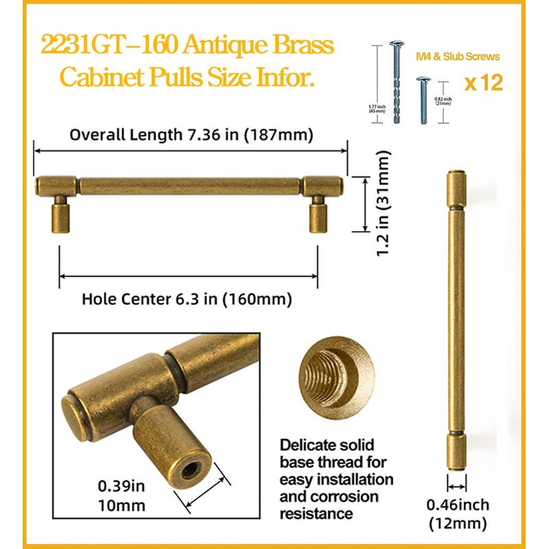 Goo-Ki 6 Pack 6.3" Hole Center Kitchen Cabinet Hardware Antique