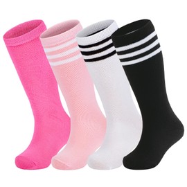 American Trends Kids Toddler Soccer Socks Stripes Uniform Knee High Tube Long Youth Soccer Baseball Socks for Boys Girls, 4 Mix-pack C, 6-9 Years