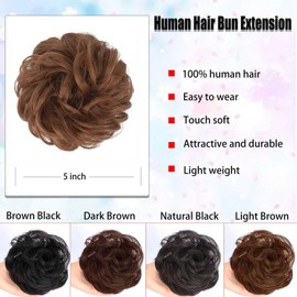 YOSILADY Messy Bun Hair Piece Human Hair Black Hair with Elastic Band Scrunchies Stretchy Fluffy Chignon Ponytail Hairpieces Updos for Women Girls (30#/Medium Brown, Curly)