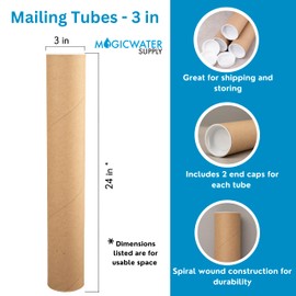 MagicWater Supply Mailing Tube - 3 in x 24 in - Kraft - 2 Pack - for Shipping and Storage of Posters, Arts, Crafts, and Documents