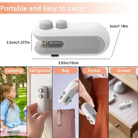 2PCS Mini Bag Sealer with 10PCS Vacuum Sealer Bags, 2025 New USB Rechargeable Bag Sealer Heat Seal,2 in 1 Bag Heat Sealer with Cutter for Chip, Snacks, Plastic Bag Resealer, Keep Food Fresh