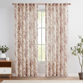 jinchan Linen Blend Curtain Floral Curtains for Living Room 84 Inch Length Farmhouse Brick Red Printed Curtain Rod Pocket Back Tab Peony Flower Patterned Drapes Curtains Set 2 Panels