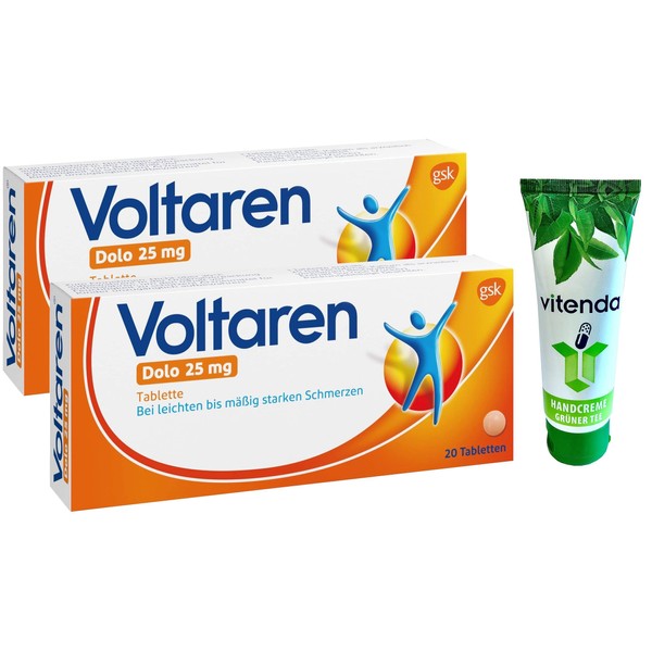 Voltaren Dolo 25 mg 2 x 20 Tablets Including Hand Cream from vitenda - for Muscle and Back Pain