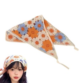 Liebendo Babushka Babouche Floral Lace Sheer Bandana Scarf, Korean Style, Bohemian, Hair Dress, Boho Hair Accessory, Head Scarf, Boho, orange