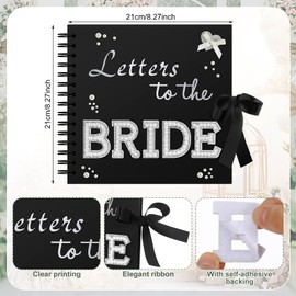 Fuyoooo 8x8 Inch Letters To The Bride Scrapbook Wedding Memory Book Bridal DIY Blank Paper Scrapbook Photo Album Guest Book Sign with Pearl Stickers, Metallic Letters, Bows(Black)
