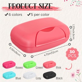 Nuogo 30 Pcs Soap Box Holder Bulk Portable Travel Soap Dish Leakproof Soap Holder with Lid Plastic Soap Case Colorful Soap Container for Home Bathroom Outdoor Camping Hiking Vacation Gym Shower
