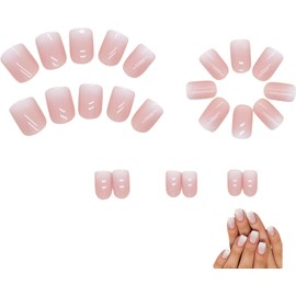 24 Pcs Pink White Gradient Short Press On Nails French Tip, Design Elegant Gradient Ombre Stick On Nails, Pink White Square Ombre Short French False Nail, for Women and Girls Nail Art.