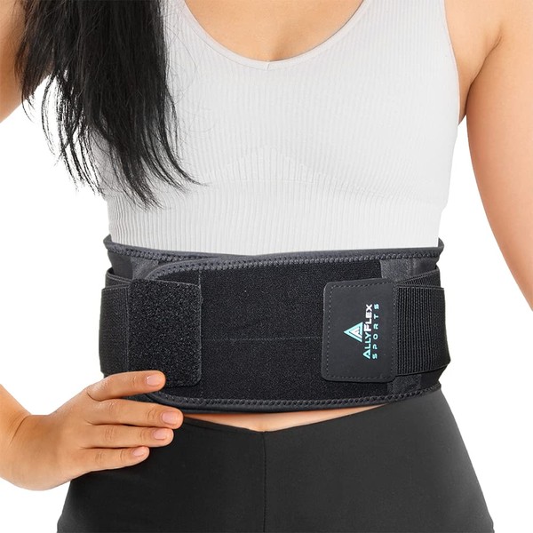 AllyFlex Sports Lightweight Back Brace for Lower Back Pain Relief, Breathable Mesh Material with Dual Lumbar Pads, Adjustable Discreet Design Slim Fit for Under Clothes Wear, X-Large/XX-Large