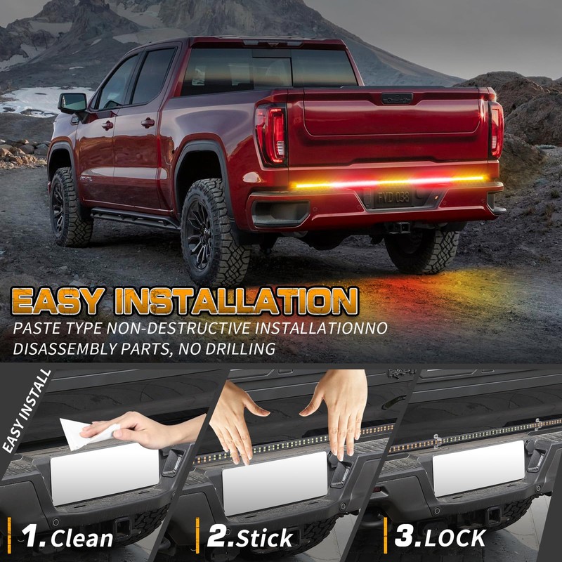 XRIDONSEN 60 inch Amber Red Truck Tailgate Strobe Lights Strip