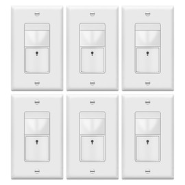TOPGREENER PIR Motion Sensor Light Switch, Occupancy & Vacancy Motion Sensor Switch, Operable Without Ground Wire, No Neutral Wire, Single Pole, TDOS5-HL-W-6PCS, White