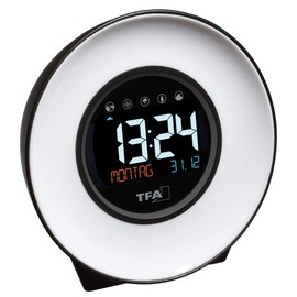 TFA Dostmann Moodlight 60.2023.02 - Sveglia Digitale con Suoni Naturali e Luce d'atmosfera, Timer Addormentato, Bianco