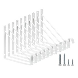 HOME MASTER HARDWARE 10 Pack Heavy Duty Closet Shelf & Rod Brackets, Wall Mounted Closet Shelves Bracket with Rod Support for Both Shelf Storage and Closet Rod White