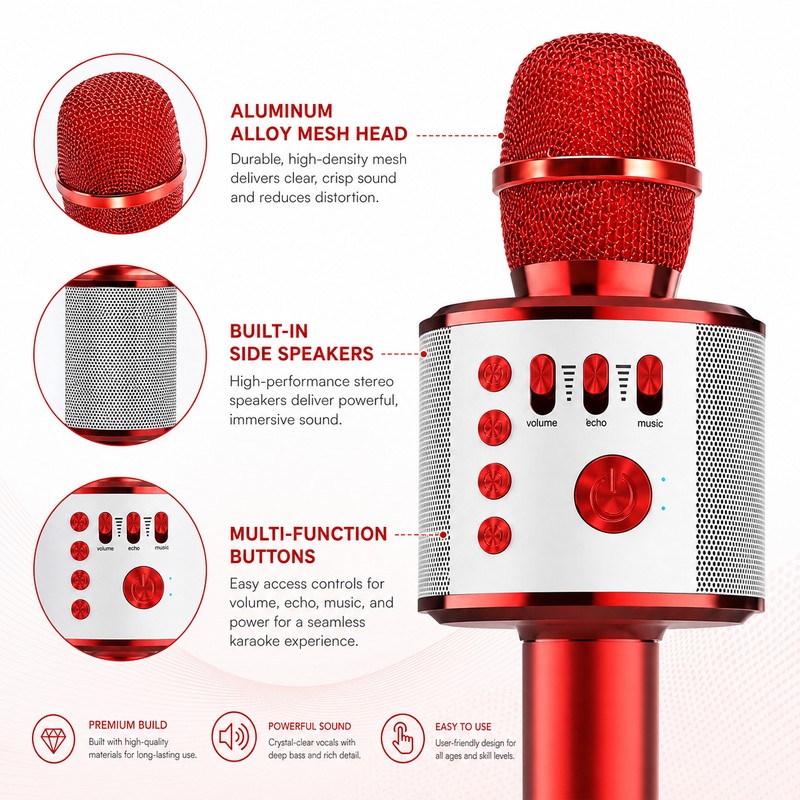 Wireless Bluetooth Karaoke Microphone with Built-In Speaker – Portable Singing