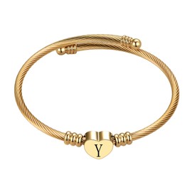 SBI Jewelry Initial Letter Cuff Bracelet Gold Heart Bangle Bracelet Y Pendant Women Mom Daughter Sister Granddaughter Wife Best Friends Family BFF Birthday Anniversary Mothers Day