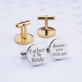 Love, Georgie Father of the Bride, Forever Your Little Girl Cufflinks, Wedding Day Gift for Dad from Daughter, Round Steel or Gold Cufflinks (Steel)