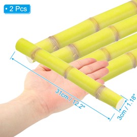 PATIKIL 2 Pcs Artificial Sugarcane, Plastic Simulation Fake Green Sugar Cane Lifelike Realistic Faux Fake Fruit Model for Home Kitchen Party Decoration, Photography Props