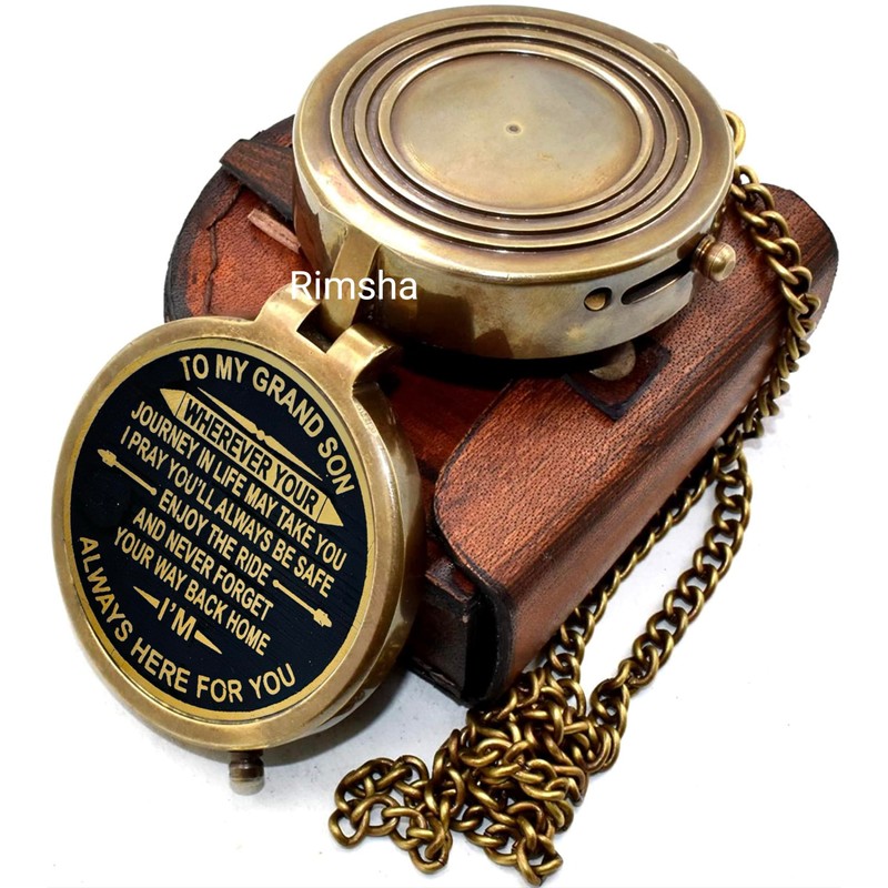 Rimsha Brass Compass Gift for Grandson Engraved Quote, Memory Present