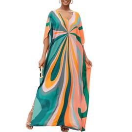 Bsubseach Women's Ethnic Print Kaftan Beach Maxi Dresses, Striped pattern
