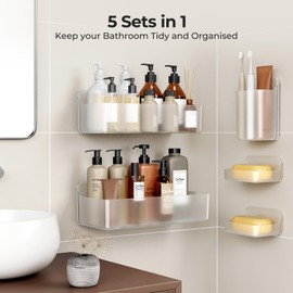 Orimade Shower Shelf No Drilling Shower Shelf Rustproof Pack of 5 Shampoo Holder for Shower Large Capacity Bathroom Shelf No Drilling Clear