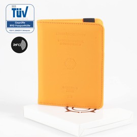 CALIPSO Passport Holder - Passport RFID Designer Travel Wallet - Practical Passport Cover with Compartments for Vaccination Cards, etc. - Travel Organiser Case, Sahara, rfid wallet