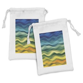 Lunarable Abstract Fabric Pouch Set of 2, Modern Geometrical Design with Wavy Ocean Surfer Inspired Artwork, Small Drawstring Bag for Toiletries Masks and Favors, 9" x 6", Multicolor