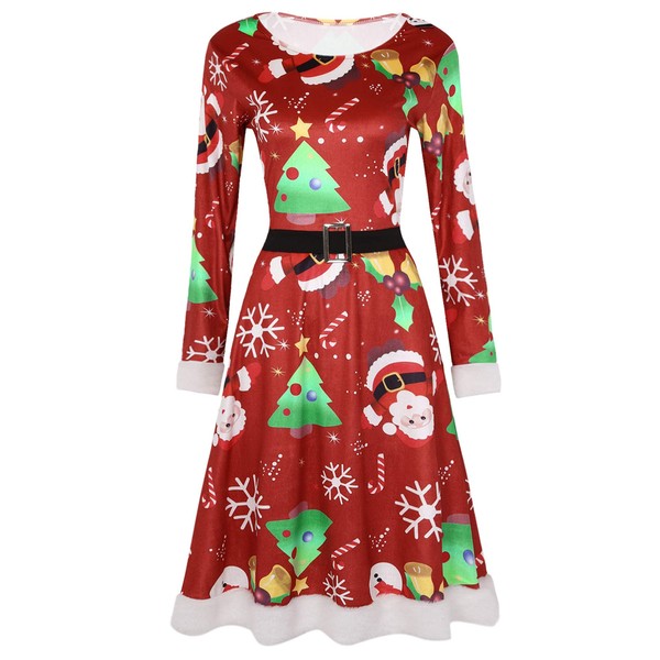 TSSOE Womens 3D Printed Mrs. Santa Claus Costume Plus Size
