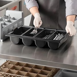 OCS Parts 3-Pack 4-Compartment Cutlery Bins | Black | Heavy Duty Silverware and Cutlery Organizer Trays for Kitchen Organization, Dishes, and Drawer Organization