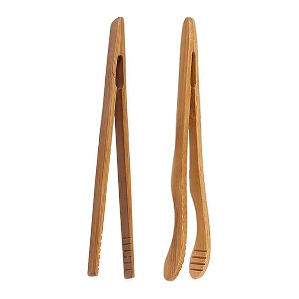 2Pcs 6.7 Inch Bamboo Toast Tongs, Small Natural Wood Toaster