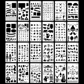 Dstertech 24 PCS Stencil Plastic Set (as The First pic Shows) for Journal/Notebook/Diary/Scrapbook/Drawing & Lettering DIY Drawing Template - 4x7 Inch