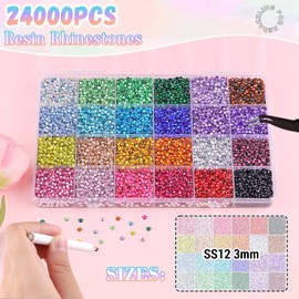 24000Pcs Resin Rhinestones for Bedazzling with B7000 Jewelry Glue, Multicolor 3mm Flatback Gems Rhinestones for Crafting, Clothing Tumblers Mugs Shoes Fabric Decor Nail Art