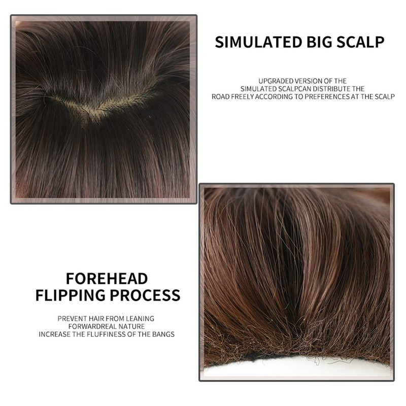 22 Inch Long Brown Straight Wig with Bangs Synthetic Wig
