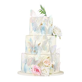 Gyufise Paquete de 36 adornos de mariposa 3D con láser plateado para cupcakes, decoración hueca para cumpleaños, boda, fiesta de hadas, calcomanías de