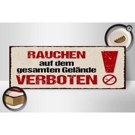 Femer Holzschild Hinweis 27x10 cm Rauchen auf dem gesamten Gelände verboten Schild