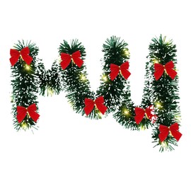 5 m Christmas Garland Stairs with Lighting and Timer, Garland Christmas Outdoor, Christmas Garlands Fireplace, Illuminated Christmas Decoration Garland Outdoor Green Red Snow